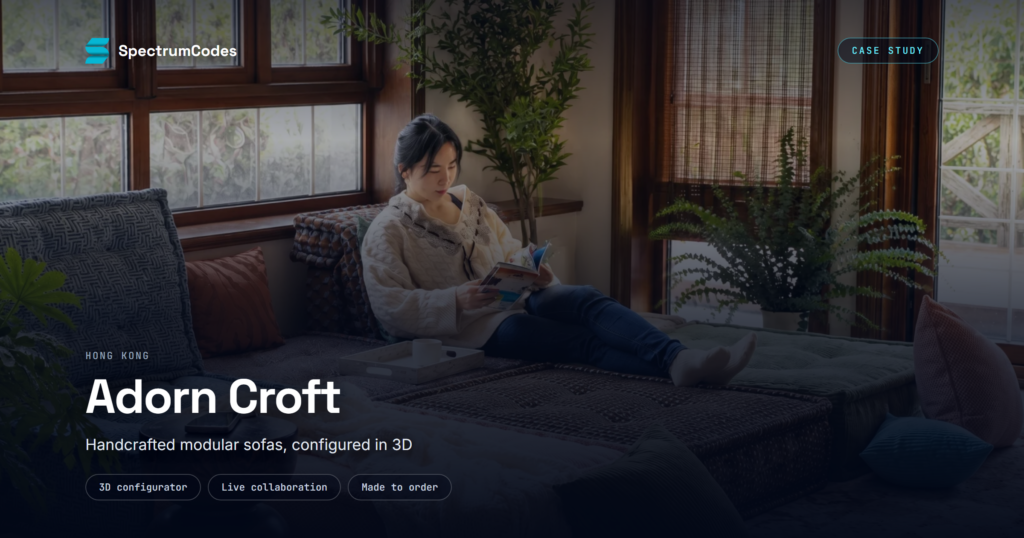 A person reading on an Adorn Croft bespoke modular sofa set in a sunlit room
